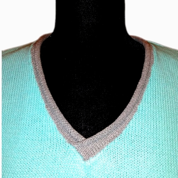 🔴 SALE Pure Knits Light Turquoise V-neck Pullover Sweater - Picture 5 of 11